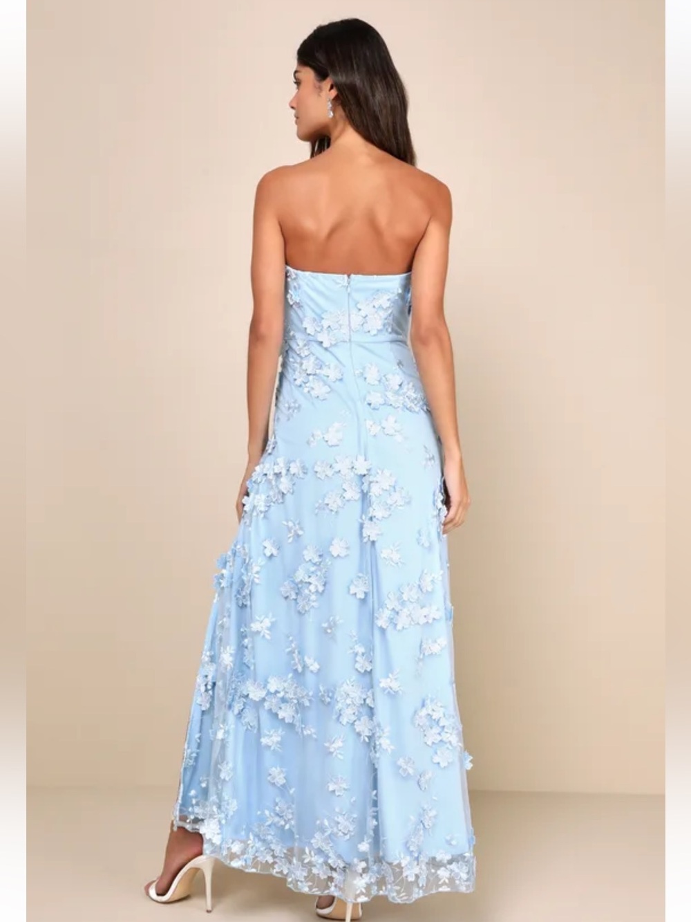 NWT Lulus Rare Presence Powder Blue 3D Floral Embroidered Maxi Dress - Picture 3 of 7